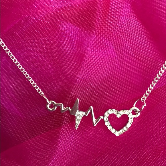 Brand New! Silver Diamond Heartbeat Necklace - Picture 2 of 6